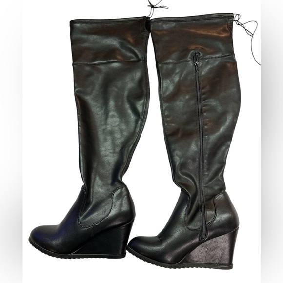 Lane Bryant Black Manmade Material Thigh Zippered Wedge Boot Lined 9 Wide - Picture 1 of 14